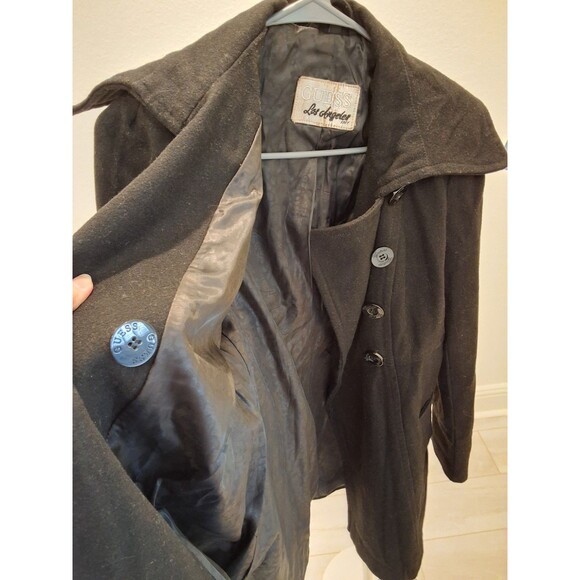 Guess Black Double Breasted Peacoat Wide Shawl Collar Fitted Wool Blend S 2000s - Picture 5 of 8